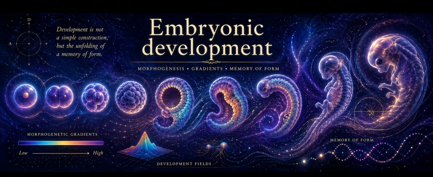 Embryonic development showing gradients, differentiation, morphogenesis and memory of form.