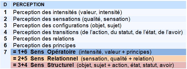 Typologie des perceptions — Sens opératoire, relationnel et structurel