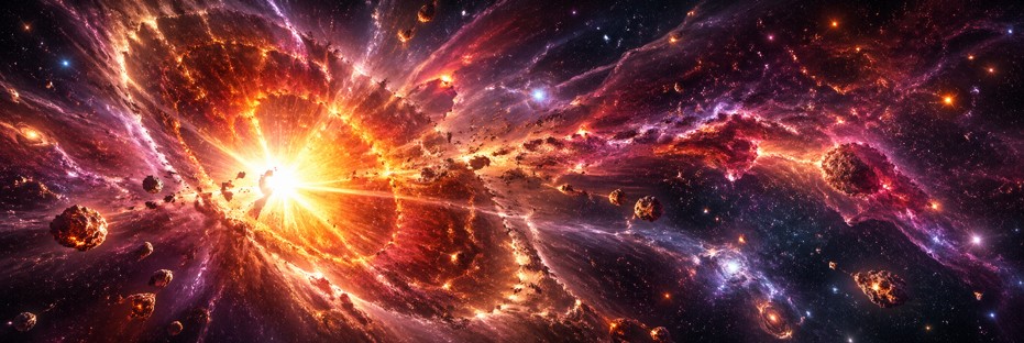 Explosion d'une étoile massive : un noyau dense entouré d'une enveloppe en expansion.
