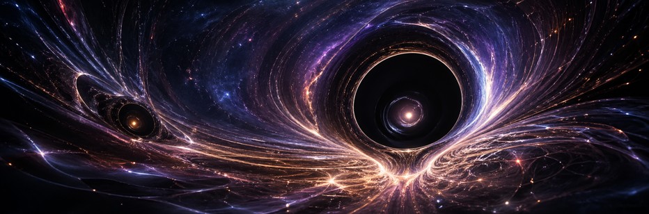 Schéma montrant un puits gravitationnel profond, entouré d'un horizon.
